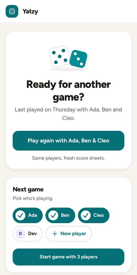A screen shot of choosing the players for a new game